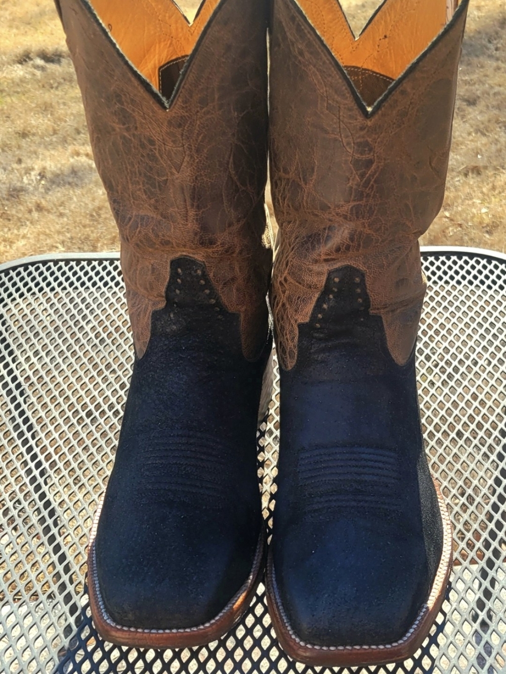 Rod Patrick Capy Leather Vamp with  Brown Distresed Leather Shift Cowboy Boots.